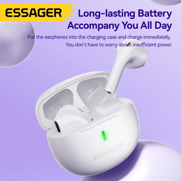 Навушники ESSAGER (color box) Shining TWS Блакитнийtooth earphones Білий