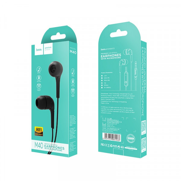 Навушники HOCO M40 Prosody universal earphones with microphone Black (6957531084563)