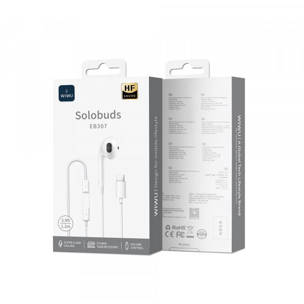 Навушники WIWU Type-C Solobuds Wired Earbuds EB307 White (6977703654745)