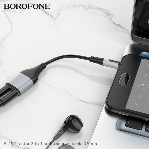 Перехідник BOROFONE BL19 Creator 2-in-1 audio adapter cable 3.5mm Black