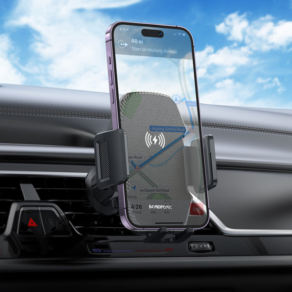 Тримач для мобiльного з БЗП BOROFONE BH213 Adelante wireless fast charging car holder(air outlet) Чорний