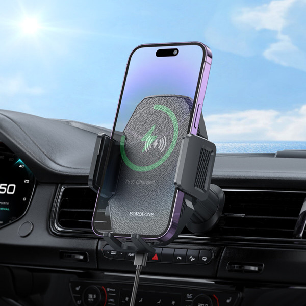 Тримач для мобiльного з БЗП BOROFONE BH213 Adelante wireless fast charging car holder(air outlet) Чорний