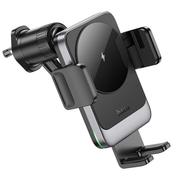 Тримач для мобiльного з БЗП HOCO HW13 Speed wireless fast charging car holder(air outlet) Чорний Metal Gray