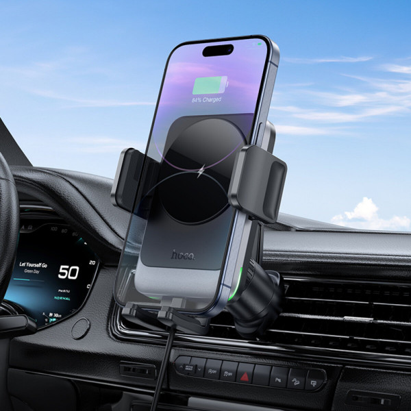Тримач для мобiльного з БЗП HOCO HW13 Speed wireless fast charging car holder(air outlet) Чорний Metal Gray