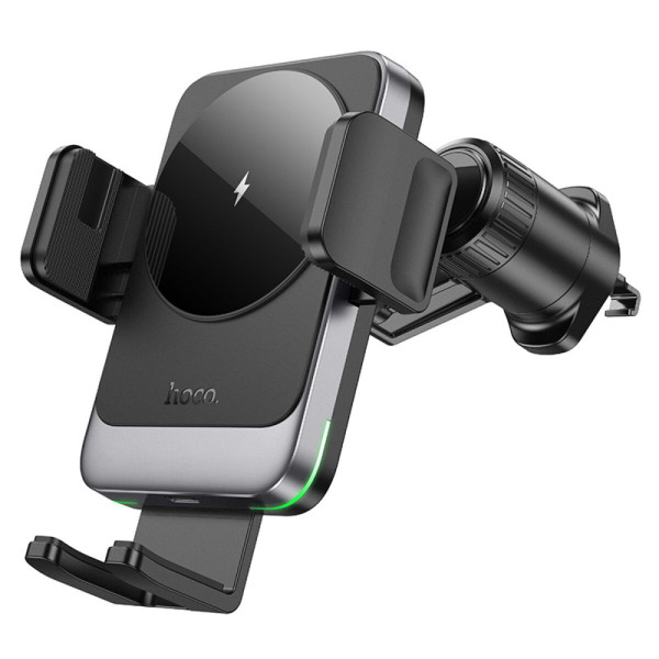 Тримач для мобiльного з БЗП HOCO HW13 Speed wireless fast charging car holder(air outlet) Чорний Metal Gray