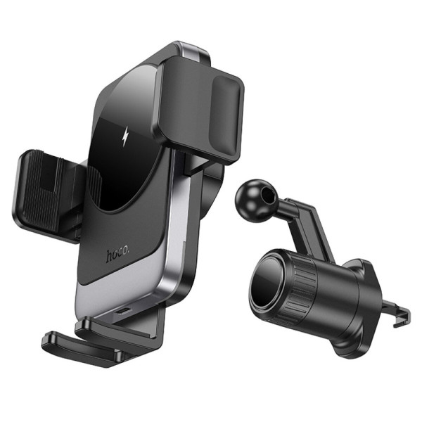 Тримач для мобiльного з БЗП HOCO HW13 Speed wireless fast charging car holder(air outlet) Чорний Metal Gray