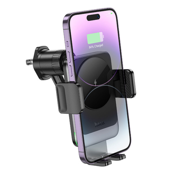 Тримач для мобiльного з БЗП HOCO HW13 Speed wireless fast charging car holder(air outlet) Чорний Metal Gray