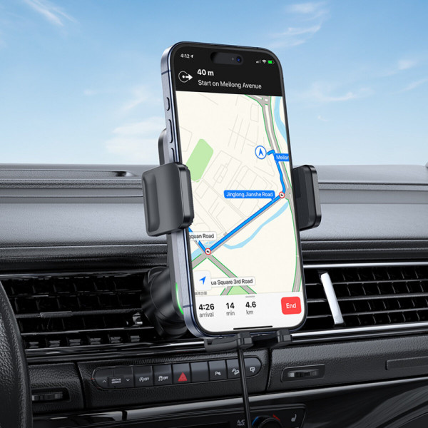 Тримач для мобiльного з БЗП HOCO HW13 Speed wireless fast charging car holder(air outlet) Чорний Metal Gray