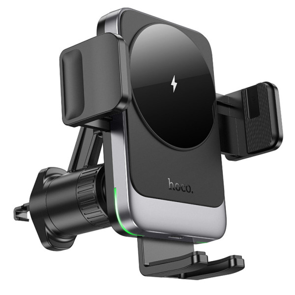 Тримач для мобiльного з БЗП HOCO HW13 Speed wireless fast charging car holder(air outlet) Чорний Metal Gray