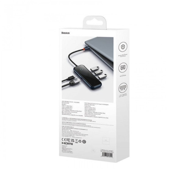 USB-хаб Baseus AcmeJoy 5-Port Type-C HUB Adapter（Type-C to HDMI*1+USB3.0*2+USB2.0*1+Type-C PD&Data *1）Dark Gray