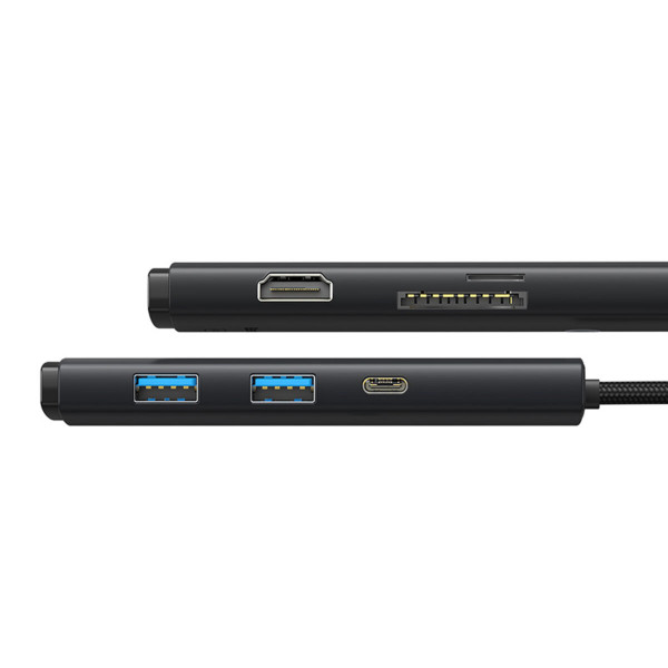 USB-хаб Baseus Lite Series 6-Port Type-C HUB Docking Station (Type-C to HDMI+USB3.0*2+PD+SD/TF) Black