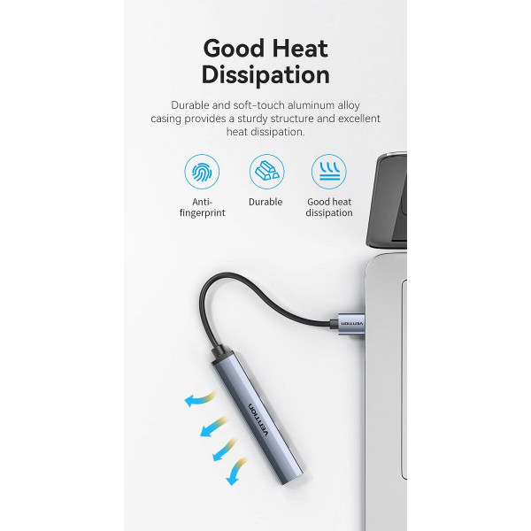 USB-хаб Vention USB 3.0 to USB 3.0/USB 2.0*3 Mini Hub 0.15M Gray Metal Type (CKOHB)
