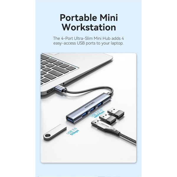 USB-хаб Vention USB 3.0 to USB 3.0/USB 2.0*3 Mini Hub 0.15M Gray Metal Type (CKOHB)