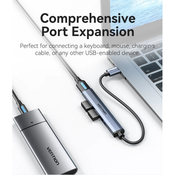 USB-хаб Vention USB 3.0 to USB 3.0/USB 2.0*3 Mini Hub 0.15M Gray Metal Type (CKOHB)