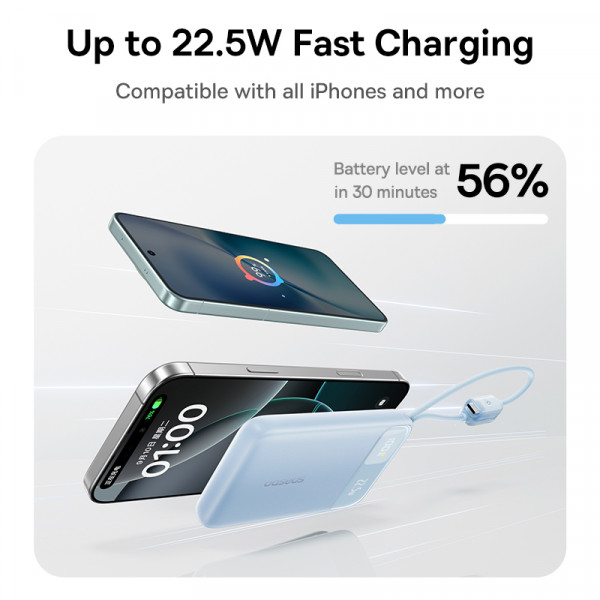 Зовнішній акумулятор Baseus EnerFill FC11 Digital Display Power Bank with Dual Built-in Cables 20000mAh 22.5W Cosmic Black (E0027S04)