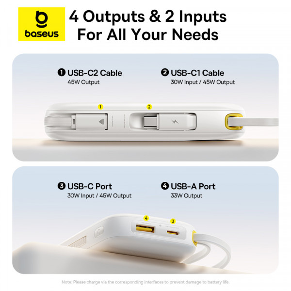 Зовнішній акумулятор Baseus EnerFill FC31 Qpow 3 Digital Display Power Bank with USB-C+iP Cables 20000mAh 45W Moon White (E0028D01)