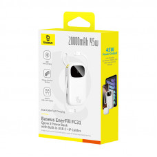 Зовнішній акумулятор Baseus EnerFill FC31 Qpow 3 Digital Display Power Bank with USB-C+iP Cables 20000mAh 45W Moon White (E0028D01)