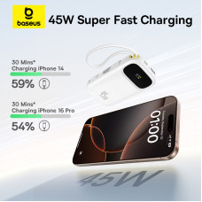 Зовнішній акумулятор Baseus EnerFill FC31 Qpow 3 Digital Display Power Bank with USB-C+iP Cables 20000mAh 45W Moon White (E0028D01)