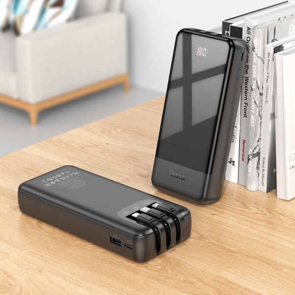 Зовнішній акумулятор HOCO J114A Charger power bank with cable and digital display(20000mAh) Black (6942007601863)