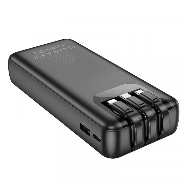 Зовнішній акумулятор HOCO J114A Charger power bank with cable and digital display(20000mAh) Black (6942007601863)