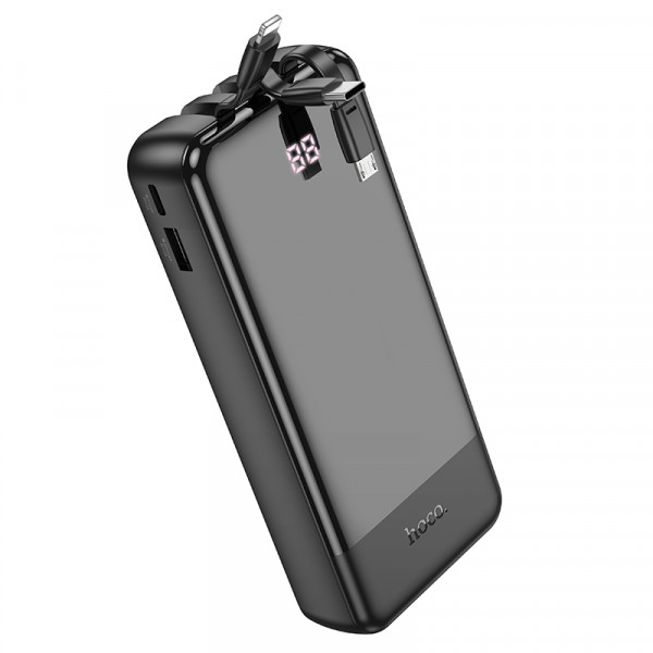 Зовнішній акумулятор HOCO J114A Charger power bank with cable and digital display(20000mAh) Black (6942007601863)