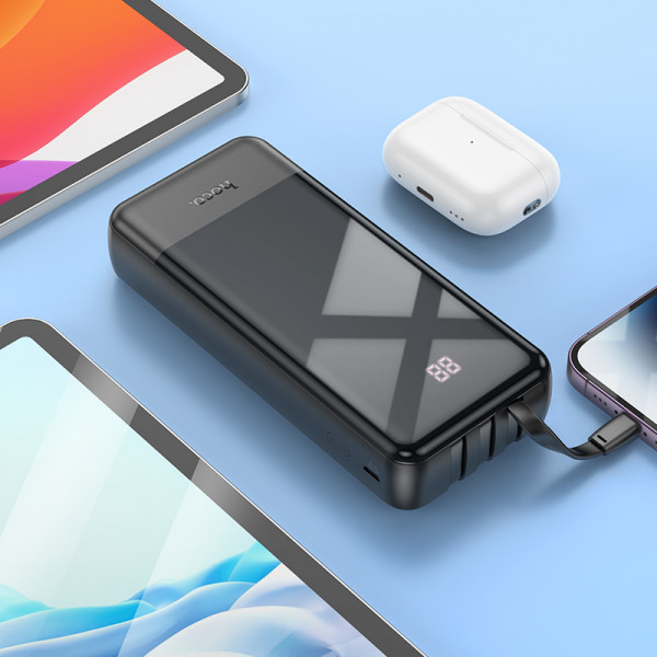 Зовнішній акумулятор HOCO J114A Charger power bank with cable and digital display(20000mAh) Black (6942007601863)
