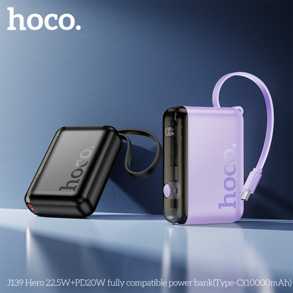 Зовнішній акумулятор HOCO J139 Hero 22.5W+PD20W fully compatible power bank(Type-C)(10000mAh) Чорний