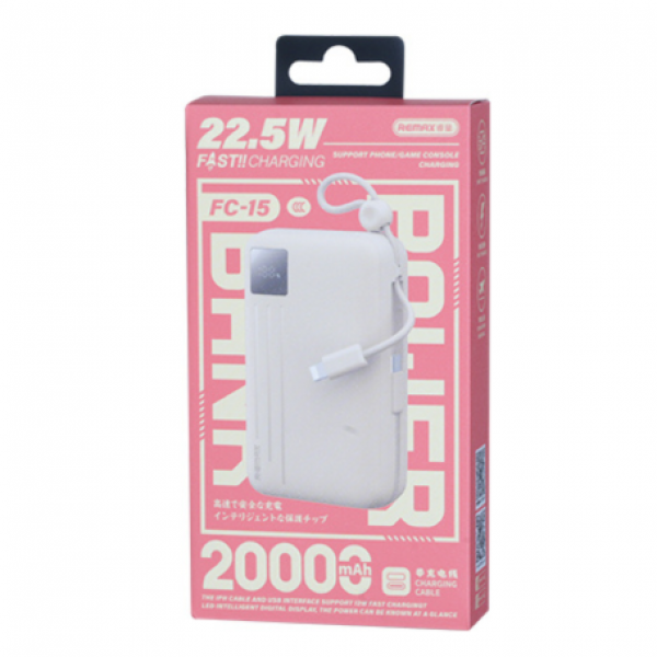 Зовнішній акумулятор REMAX 22.5W Dual cables fast charging power bank 20000mAh FC-15 Beige (6954851254270)