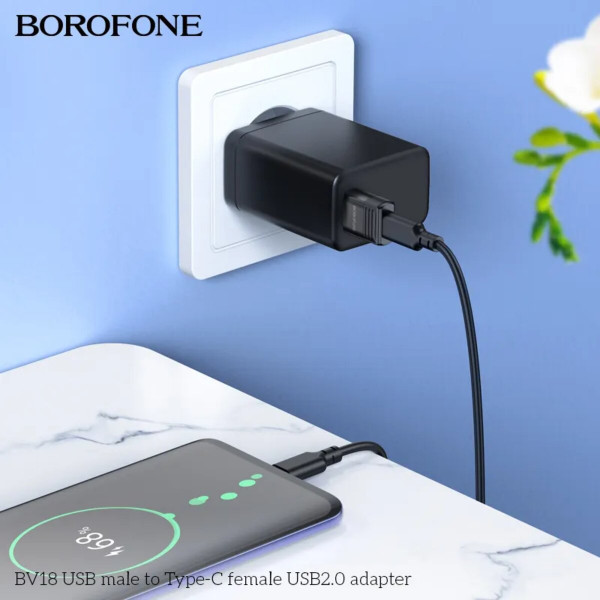 Адаптер BOROFONE BV18 USB male to Type-C female USB2.0 adapter Чорний