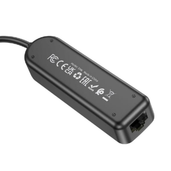 Адаптер Borofone DH6 Erudite 4-in-1 100 Mbps Ethernet Adapter(USB to USB2.0*3+RJ45)(L=1.2M) Чорний