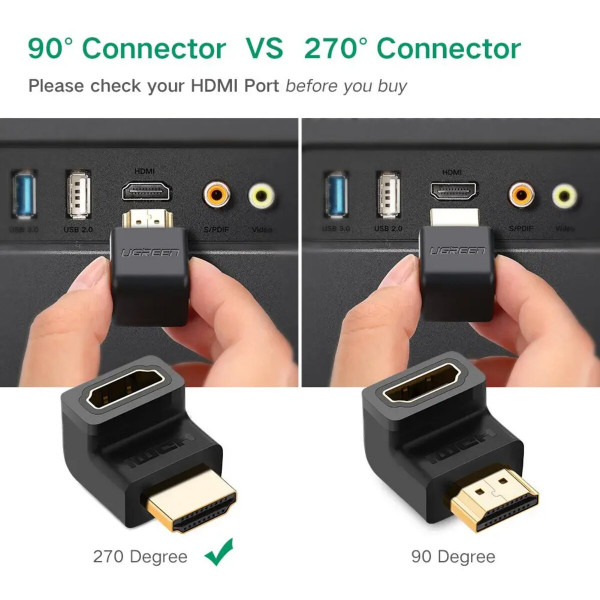 Адаптер UGREEN HDMI 4K Adapter Male to Female Up-angled