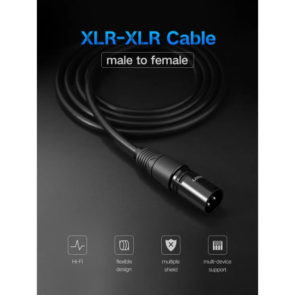 Аудіокабель UGREEN AV130 Cannon Male to Female Microphone Extension Audio Cable 1m (Black)(UGR-20708)