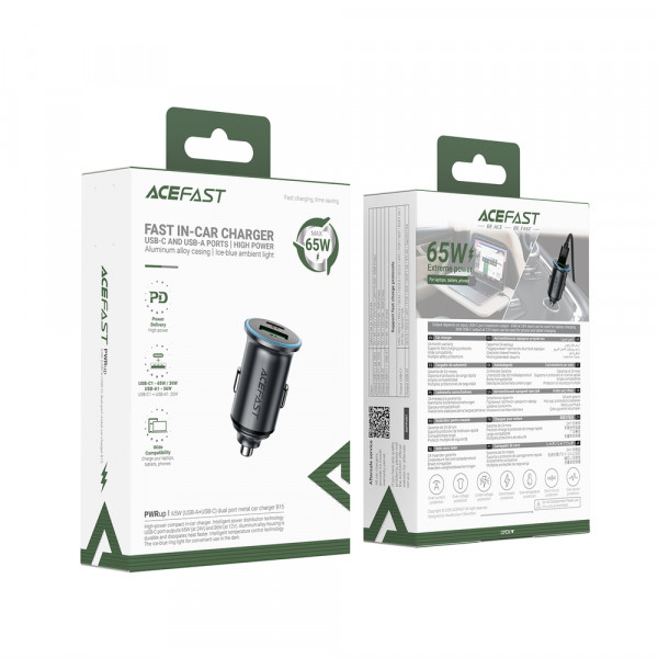 Автомобільний зарядний пристрій ACEFAST B15 65W (USB-A+USB-C) dual port metal car charger (6974316284963)