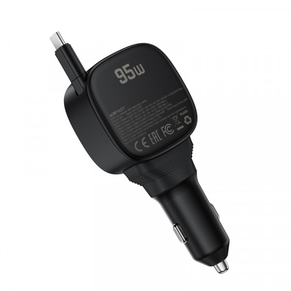 Автомобільний зарядний пристрій ACEFAST B17 95W car charger with telescopic cable Black (6974316285946)