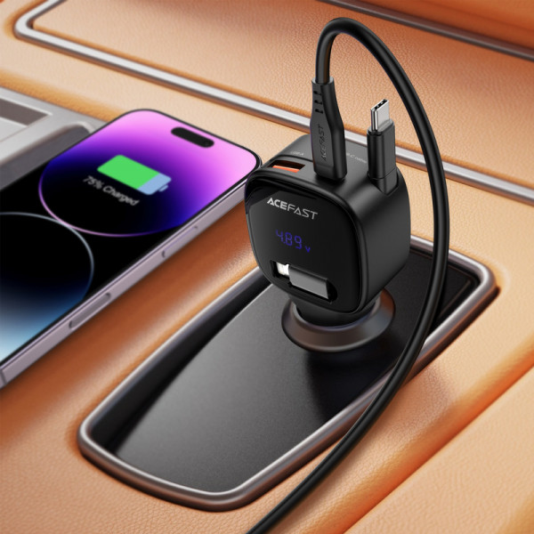 Автомобільний зарядний пристрій ACEFAST B17 95W car charger with telescopic cable Black (6974316285946)