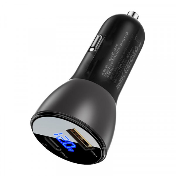 Автомобільний зарядний пристрій ACEFAST B6 metal 63W (USB-A+USB-C) with digital display (6974316280972)