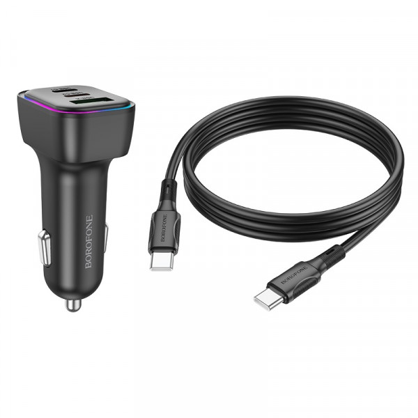 Автомобільний зарядний пристрій BOROFONE BZ28C Trophie PD60W(2C1A) car charger set(C to C) Black (6941991110894)