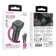 Автомобільний зарядний пристрій BOROFONE BZ28C Trophie PD60W(2C1A) car charger set(C to C) Black (6941991110894)