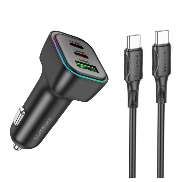 Автомобільний зарядний пристрій BOROFONE BZ28C Trophie PD60W(2C1A) car charger set(C to C) Black (6941991110894)
