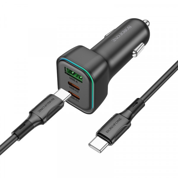 Автомобільний зарядний пристрій BOROFONE BZ28C Trophie PD60W(2C1A) car charger set(C to C) Black (6941991110894)