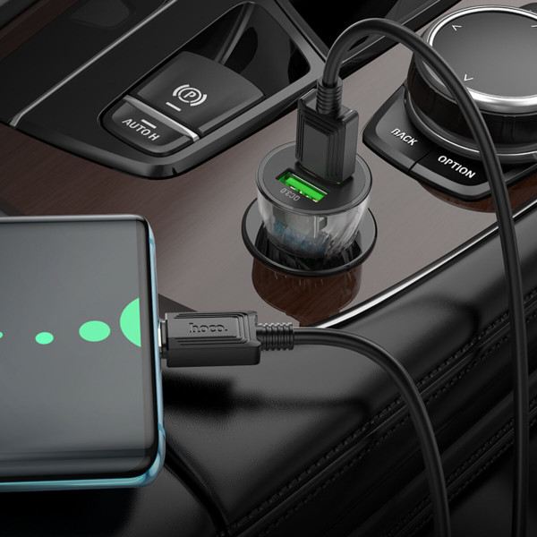 Автомобільний зарядний пристрій HOCO Z47 Transparent Discovery Edition dual port QC3.0 18W (Type-C) Transparent Чорний