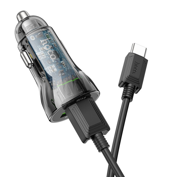 Автомобільний зарядний пристрій HOCO Z47 Transparent Discovery Edition dual port QC3.0 18W (Type-C) Transparent Чорний