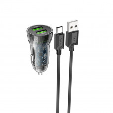 Автомобільний зарядний пристрій HOCO Z47 Transparent Discovery Edition dual port QC3.0 18W (Type-C) Transparent Чорний