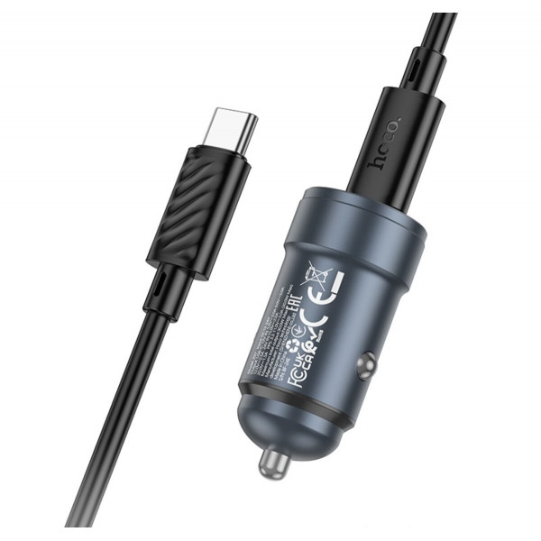 Автомобільний зарядний пристрій HOCO Z57 Glorious single-port PD30W car charger set (C to C) Metal Gray