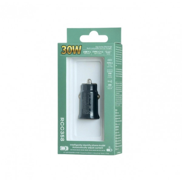 Автомобільний зарядний пристрій REMAX Siya Series 30W PD+QC 1C+1A Multi-compatible Fast Car Charger RCC358 Black (6954851217466)