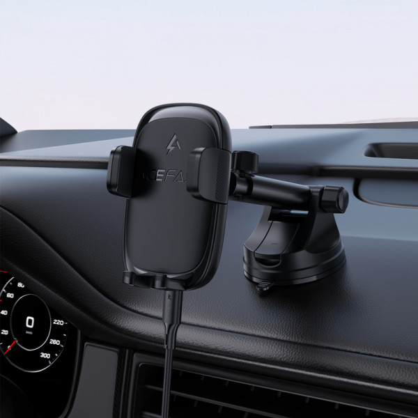 Автотримач для телефона з БЗП ACEFAST D49 press type wireless charging car holder for dashboard Black (6974316284130)