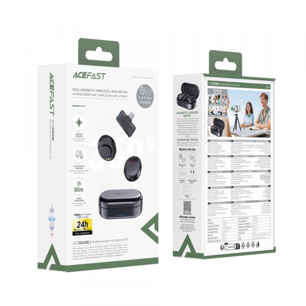 Бездротова мікрофонна система ACEFAST R3 dual-mic (Type-C) Black (6974316285847)