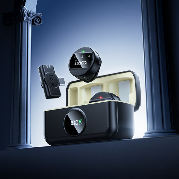 Бездротова мікрофонна система HOCO L22 Bright 2-in-1 wireless microphone with case(iP/Type-C) Black (6942007663151)