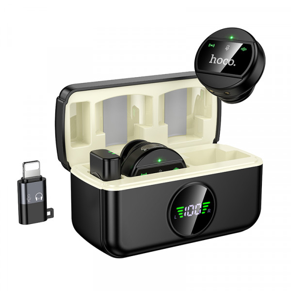 Бездротова мікрофонна система HOCO L22 Bright 2-in-1 wireless microphone with case(iP/Type-C) Black (6942007663151)