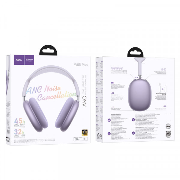 Бездротові накладні навушники HOCO W65 Plus Happy ANC BT headphones Purple (6942007650434)